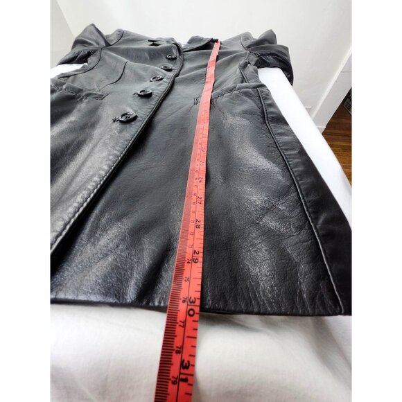 Vtg Late 90s Early 00s Women's Genuine Leather Long Black Button-Up Jacket Rock - Picture 13 of 16